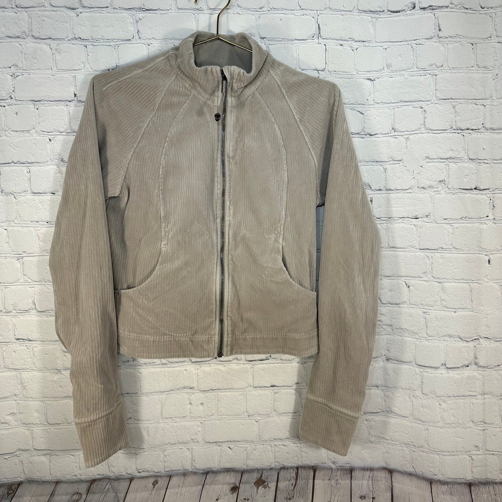 Lululemon Scuba Track Jacket Ribbed Corduroy Tan Beige Full Zip LW3HN5S Size 8